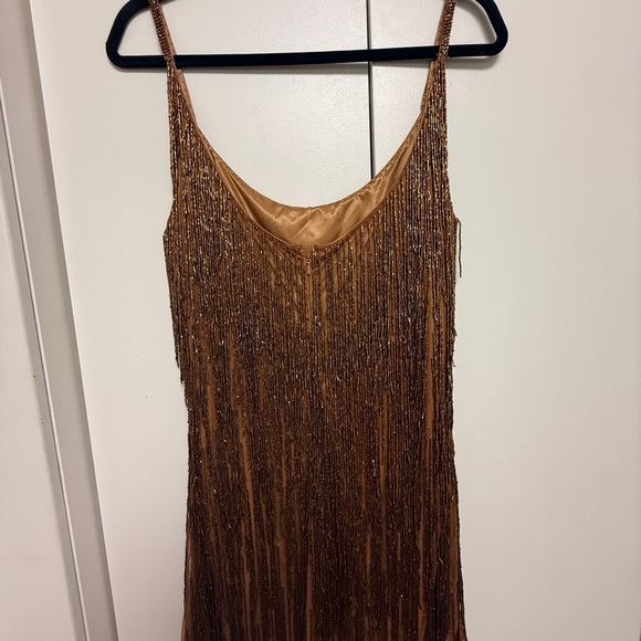 NWOT Mac Duggal 5934 Copper Brown Embellished Beaded Fringe Dress Size 12 - Picture 10 of 11
